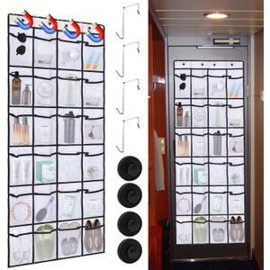 CTTZCKJ Over The Door Organizer For Cruise Ships|Magnetic Door Organizers with 24-Pocket for Cruise Ship|55"x21"|Cruise Over the Door Organizer,Magnetic Shoe Rack for Cruise,Behind-Door Storage (white)