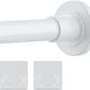 Thestoa White Shower Curtain Rod Adjustable 30-80" with Holder, Anti-Rust Shower Rod & Spring Tension Shower Rod No Drill, Shower Curtain Rod for Bathroom Tension Rod