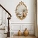 Oval Gold Baroque French Vintage Wall Mirror, 24"x16" Antique Vanity Ornate Decorative Mirror with Metal Frame, Carved Pattern for Living Room, Entryway, Hallway, Bedroom,Bathroom