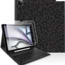 TopPerfekt Keyboard Case for iPad Air 13-inch (M3 2025 / M2 2024) with 2 Pack 9H Hardness Tempered Glass Screen Protector, Pencil Holder - Black Leopard