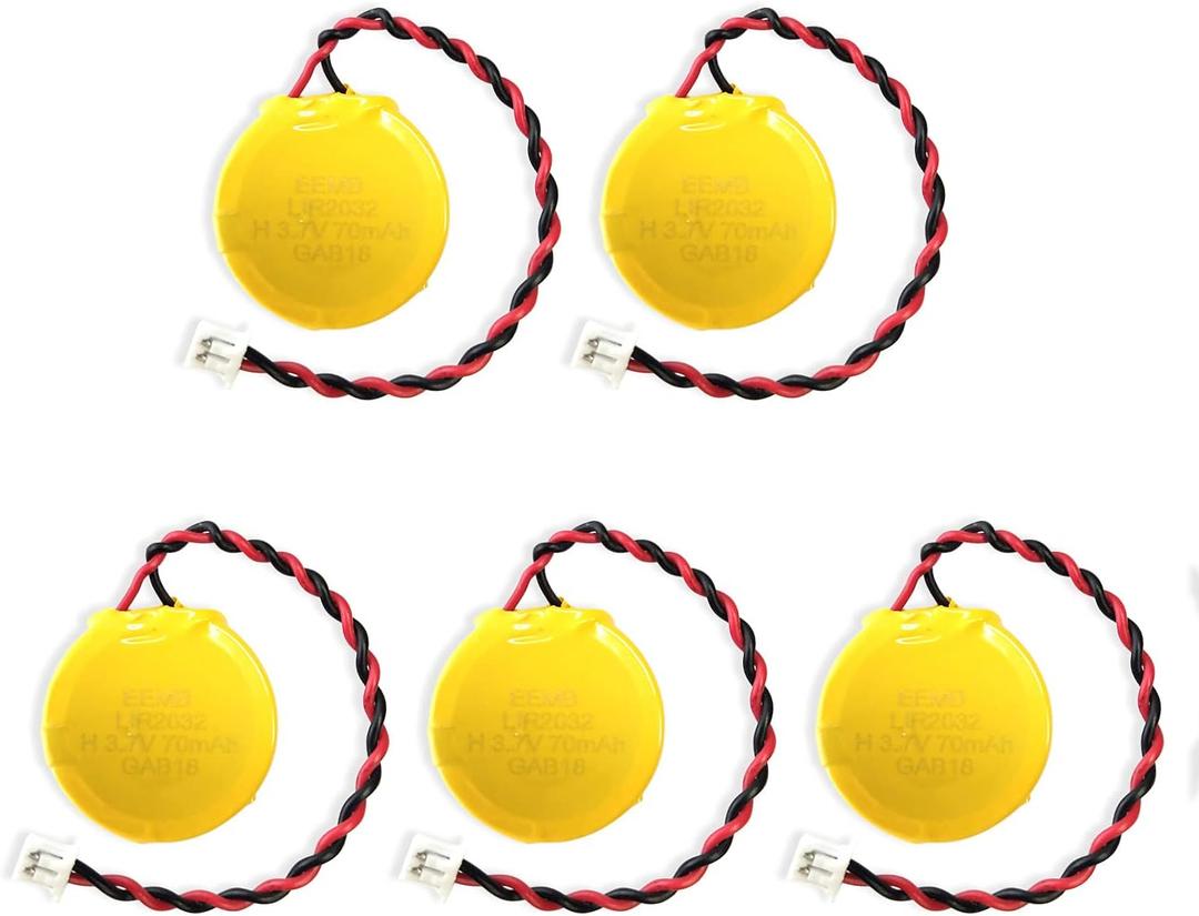 EEMB 5PACK 3.7V Rechargeable CMOS Battery with Wire Leads and MOLEX Wire Connector for Computer or Laptop Motherboard Battery - Rechargeable