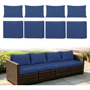 Loungewave 8Pcs Outdoor Cushion Covers Set, Patio Cushion Covers Replacement for Patio Furniture Sofa Couch, Soft Flexibility Washable Reusable Furniture Protector (Navy Blue, Cover Only)