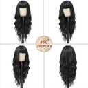 MINSEEYOO Black Wig with Bangs for Women Long Black Wavy Wigs 26 Inch Natural Black Wigs Natural Looking Heat Resistant Synthetic Wig for Daily Party Use