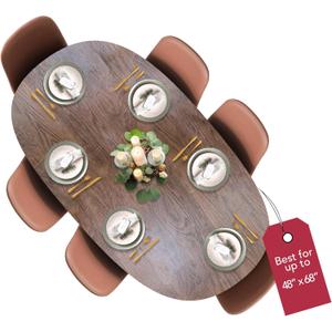 Covers For The Home Deluxe Elastic Edged Flannel Backed Vinyl Fitted Table Cover - Woodgrain (Oak) Pattern - Round Oblong Oval - Fits Tables up to 48" W x 68" L