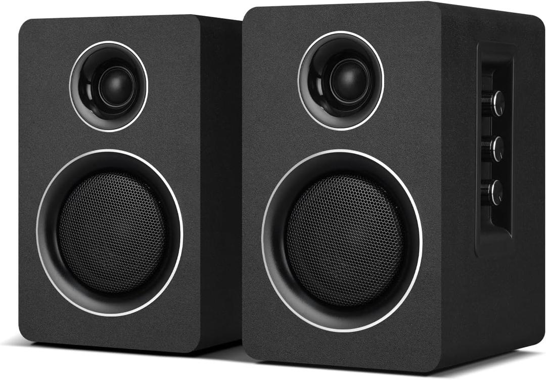 Computer Speakers for Desktop PC, Active Bookshelf Speaker with 3" Carbon Fiber Woofer and Silk Film Tweeter, Supports Bluetooth 5.3, USB-C, AUX/RCA Input for Record Player TV - Black Stereo Set