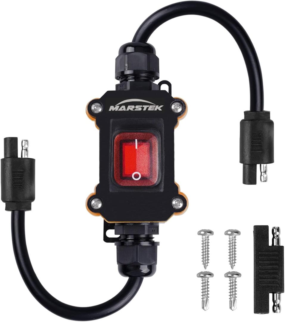 12V Inline Power Switch, IP67 Waterproof SAE to SAE Cable with On/Off Switch, 14AWG Heavy Duty Quick Connect/Disconnect for Solar Panels, RVs, Motorcycles, and More