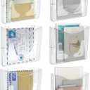 PAG 6-Pocket Clear Wall Mount File Organizer for Office, Vertical Hanging Document Paper Folder Holder for Home, Letter Size Mail Sorter, Transparent Magazine Literature Rack with Mounting Hardware