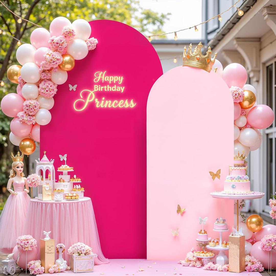 7.2FT 6FT Arch Backdrop Cover for Wedding, Set of 2 Stretchy Spandex Fitted Arch Stand Cover for Baby Shower, Birthday Party Decor, Chiara Backdrop Cover with Double-Sided Design(Pink, Hot Pink)