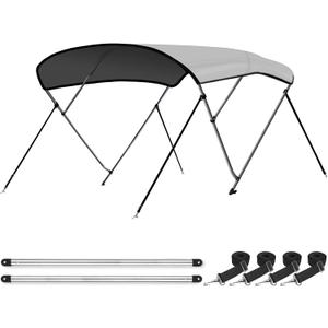 Leader Accessories Light Grey 4 Bow 8'L x 54" H x 91"-96" W Bimini Top Boat Cover Include 4 Straps 2 Rear Support Poles Mounting Hardwares Storage Boot