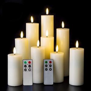Eywamage Realistic Ivory Slim Flameless Pillar Candles with Remote, Real Wax Flickering Tall LED Battery Fireplace Candles Set of 9