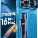 Vizvera for iPhone 16 Pro Max Case Wallet RFID [Cards Holder][Camera Control][Camera Cover] Full Body Rugged Shockproof Silicone Protective Phone Case for iPhone 16 Pro Max 6.9"(Blue) (16 Pro Max Wallet Case)