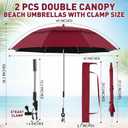 Nuanchu 2 Pcs 49" Double Canopy Beach Umbrellas with Clamp Upf50+ Beach Chair Umbrella with Clip 360 Adjustable Portable Outdoor Wheelchair Patio Golf Carts Camping Stroller Fishing