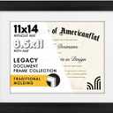Americanflat 11x14 Diploma Frame with Shatter-Resistant Glass - Use as 8.5x11 Frame with Mat or Display 11x14 Documents Without Mat - Legacy Collection - Certificate Frames for Wall Display - Black