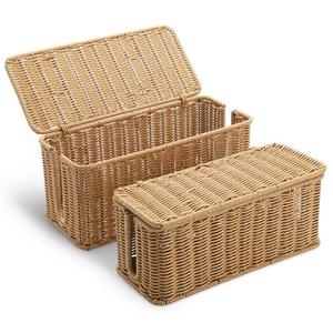 2Pack Large Cable Management Box, Handwoven Imitation Rattan Cord Organizer Cord Hider Box, Cable Organizer Box for Desk, Cord Management Box to Hide Cords and Power Strips