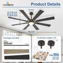 Large Ceiling Fans with Lights: Modern 66 Inch 8 Blade Outdoor Ceiling Fan with Remote APP Control - Dimmable Black Big Fan light Indoor Reversible 6 Speed Quiet DC Motor