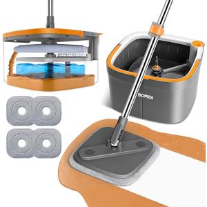 Mop and Bucket Set, Spin Mop with Separate Dirty Water System, Deep-Cleaning Mops for Floors, Versatile Mops for Walls (4 Pad)