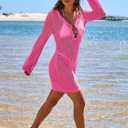 ANRABESS Women Beach Crochet Cover Ups Summer Knit Swimwear Mesh Bathing Suit Hollow Out Dress 2025 Vacation Swimsuit (Medium, Hot Pink)