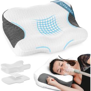 Elviros CPAP Pillow for Sleeping, HSA/FSA Ergonomic Adjustable Height Neck Support Memory Foam Bed Pillow for CPAP Users with Sleep Apnea, Suitable for Side and Back Sleepers