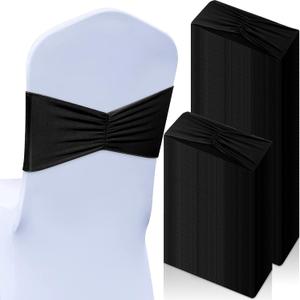 Moukeren 100 Pcs Spandex Chair Sashes Bows Bands Slider Sashes for Chair Covers Elastic Bands Ties Ribbon Decorations for Wedding Party Events Ceremony Birthday Banquet(Black)