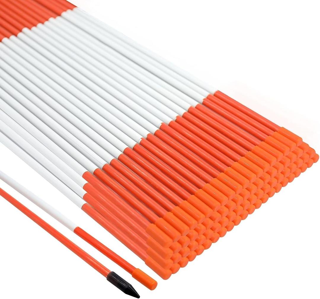 Growsun Driveway Marker 48 inch Orange Fiberglass 5/16 inch Dia Snow Fence Reflective Plow Stakes for Yard Walkways Parking Lots Safety Rods Edge, Pack of 25