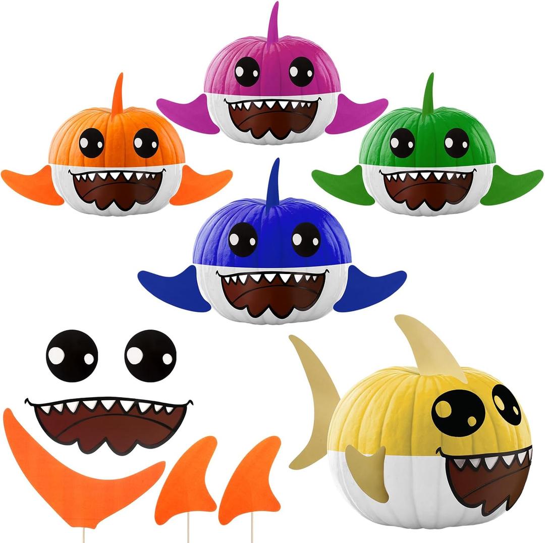 5 Packs Halloween Pumpkin Decorating Kit 3D Shark Pumpkin Making Kit DIY Craft Fall Thanksgiving Colorful Autumn Parts Decoration for Halloween Party Gift