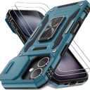 DEERLAMN Case for iPhone 16 with Slide Camera Cover+Screen Protector (2 Packs), Rotated Ring Kickstand Military Grade Shockproof Protective Cover-Light Blue