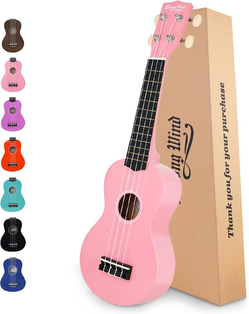Strong Wind Soprano Ukulele 21 Inch Basswood Ukeleles for Beginners Four Strings Hawaiian Guitar Ukulele for Adults Teenagers Pink