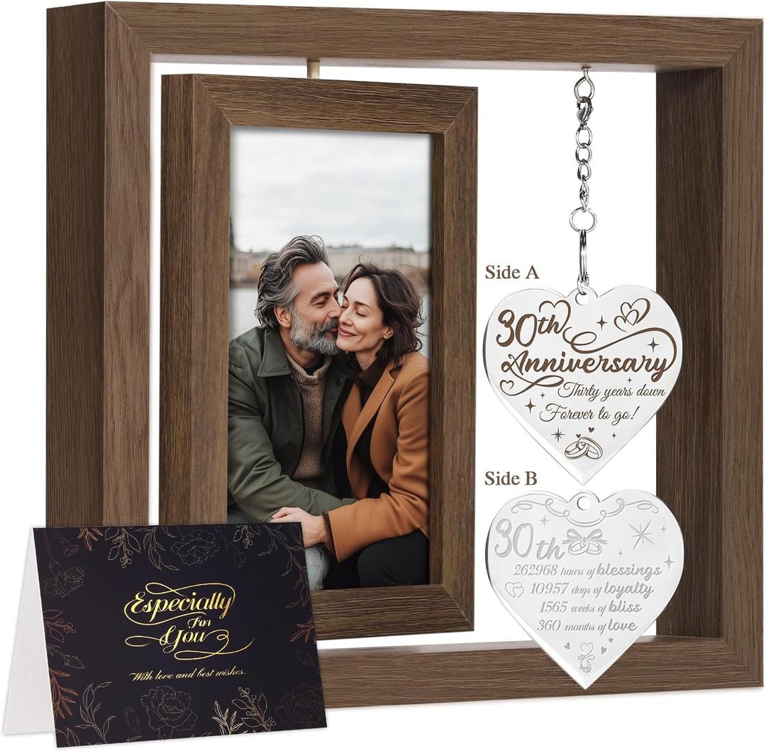 30 Year Anniversary Picture Frame Gifts, 30th Anniversary Wedding Gifts for Husband Wife Couple Him Her Parents Men Women, 30th Thirty Year Thirtieth Anniversary Personalized Wood Gift