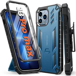 FNTCASE for iPhone 13 Pro-Max Case: Military Grade Shockproof Full Protective Rugged Cell Phone Cover with Kickstand & Belt-Clip Holster, Drop Proof Hard 13 Pro-Max Cases 5G - 6.7 Inch Blue