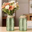 Vintage Glass Flower Vase, Farmhouse Glass Centerpiece Vases Mason Jars for Weddings, Parties & Home Decor Bulk (12, Green)