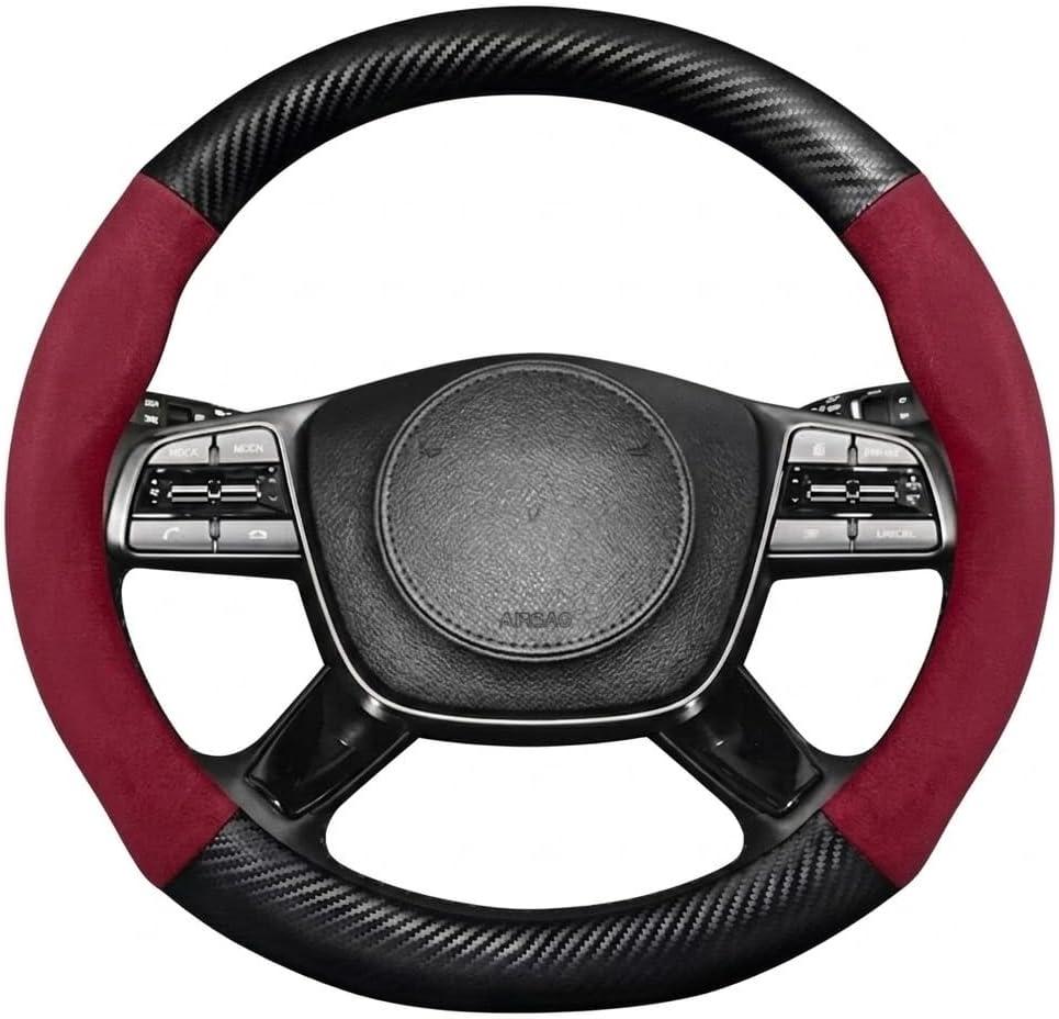Steering Wheel Cover, Faux Leather, Universal 14.5-15 Inch, Non-Slip, Breathable Slim Fit, for Cars, SUVs, Trucks (Red Black)