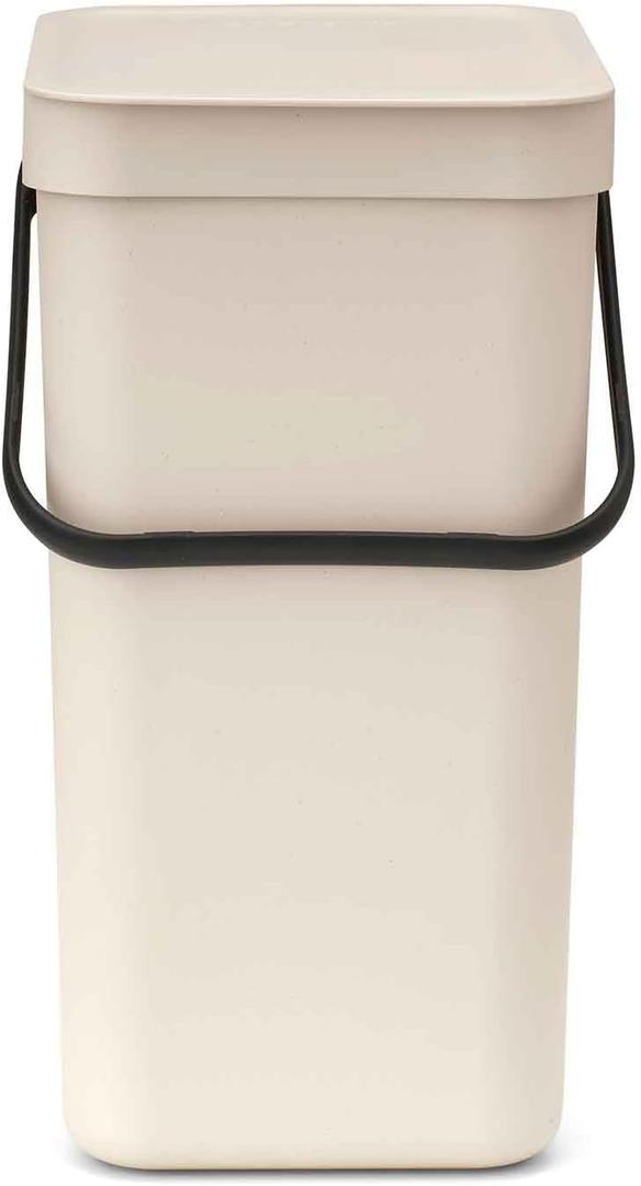 Brabantia Sort & Go Recycle Bin 4.2 Gallon/16L (Soft Beige), Space-Efficient Recycle Container with Handle, Kitchen Garbage Can with Removable, Stay-Open Lid, Easy-to-Clean Trash Can for Kitchen