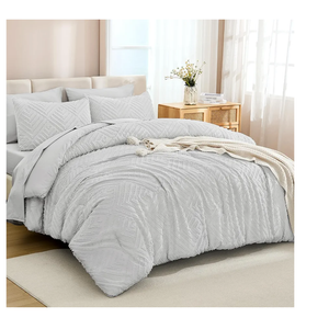Andency Light Grey Comforter King Size Set with Sheets - 7 Pieces Boho Bed in a Bag Tufted Bedding Sets Lightweight All Season Bed Set with Comforter, Sheets, Pillowcases & Shams
