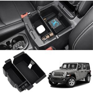 ZZEQYG Center Console Organizer Compatible with Jeep Wrangler JL JLU 2018-2024 and Jeep Gladiator JT 2020-2024 Accessories, Armrest Insert Tray Storage Coin Holder (Black)