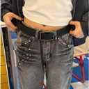 EMMIOL Cool Y2K Belt Women Black bb Belt Silver Buckle Oval D Ring Star Belts Trendy Streetwear Punk for Jeans (Black)