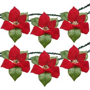 SUNSGNE 8.5FT LED Flower String Lights, Red and Green Christmas Flowers Lights with 10 LED Flowers Bulbs for Christmas Tree, Fireplace, Staircase, Walls