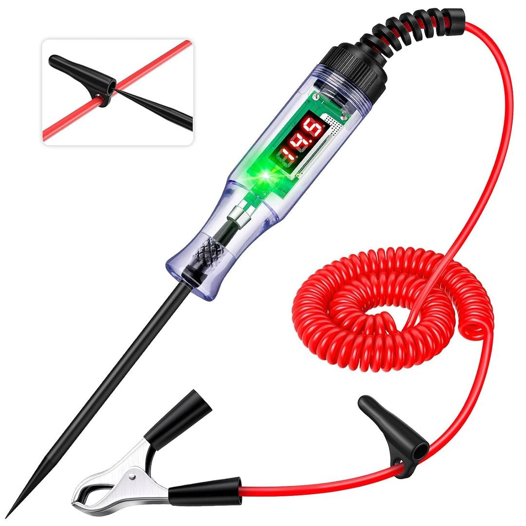 Heavy Duty Automotive Circuit Tester 5-90V Test Light, Digital LED Voltage Tester with Voltmeter, Dual Polarity Indicator & Stainless Probe for Car, Truck, RV, Boat Electrical Fuse Testing