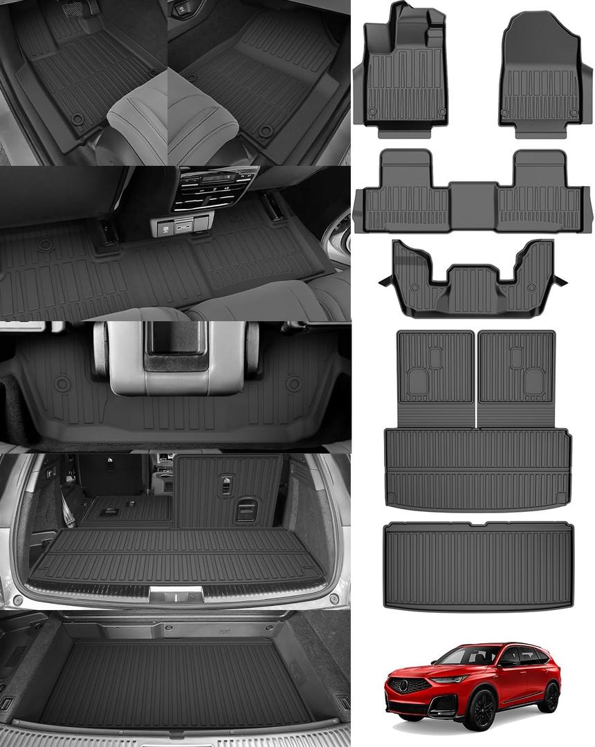 Original 2022-2026 MDX Floor Mats & Cargo Liner & Backrest Mat Full Sets for Acura MDX - Custom Fit TPE Floor Liners & Cargo Mat & Backrest Mat - All Weather Odorless Car Mats for MDX 2022-2025 2026