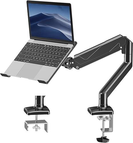 Laptop Stand Desk Mount, 2 in 1 Function, Gas Spring Arm Fits Max 17" Notebook and 32" Computer Screen, Single Monitor Mount with Laptop Tray, Holds up to 17.6lbs