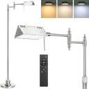 Dimmable Pharmacy Floor Lamp with Remote, 17W LED Reading Floor Lamp with 360Swing Arm, 3 Color Temperature, Height Adjustable Silver Standing Task Lamp for Living Room, Bedroom, Brushed Nickel