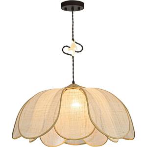 Boho Light Fixture, 24" Hand Woven Rattan Chandelier, Boho Chandelier with Brass Cat Hook for Dining Room, Living Room, Kitchen, Bedroom and Restaurant