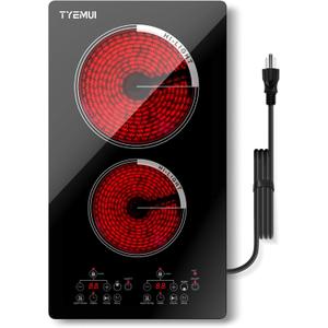 Double Burner Electric Cooktop Plug in 2000W, 110V~120V Countertop Stove, Electric Stove 2 Burner for Cooking, 110 volt Kitchen Stove 12inch Built-in Countertop with Timer, Peak, Pause