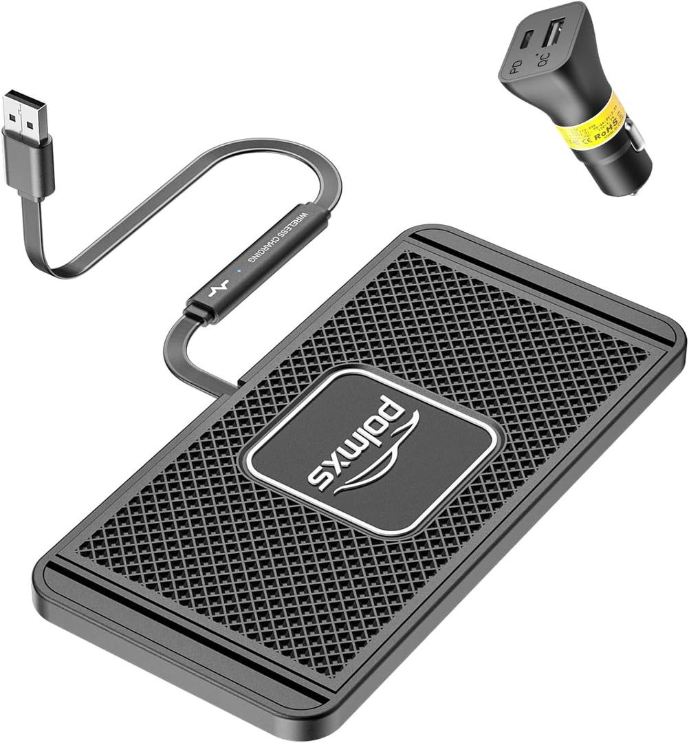 Wireless Charger Car Charging pad,POLMXS 15W Fast Wireless Phone Charger Non Slip Cell Phone Flat Charging mat Compatible with iPhone 11/12/12/14/15 Galaxy S21/S22/S23/24 NOTE10 (30cm Cable)(C2Y)