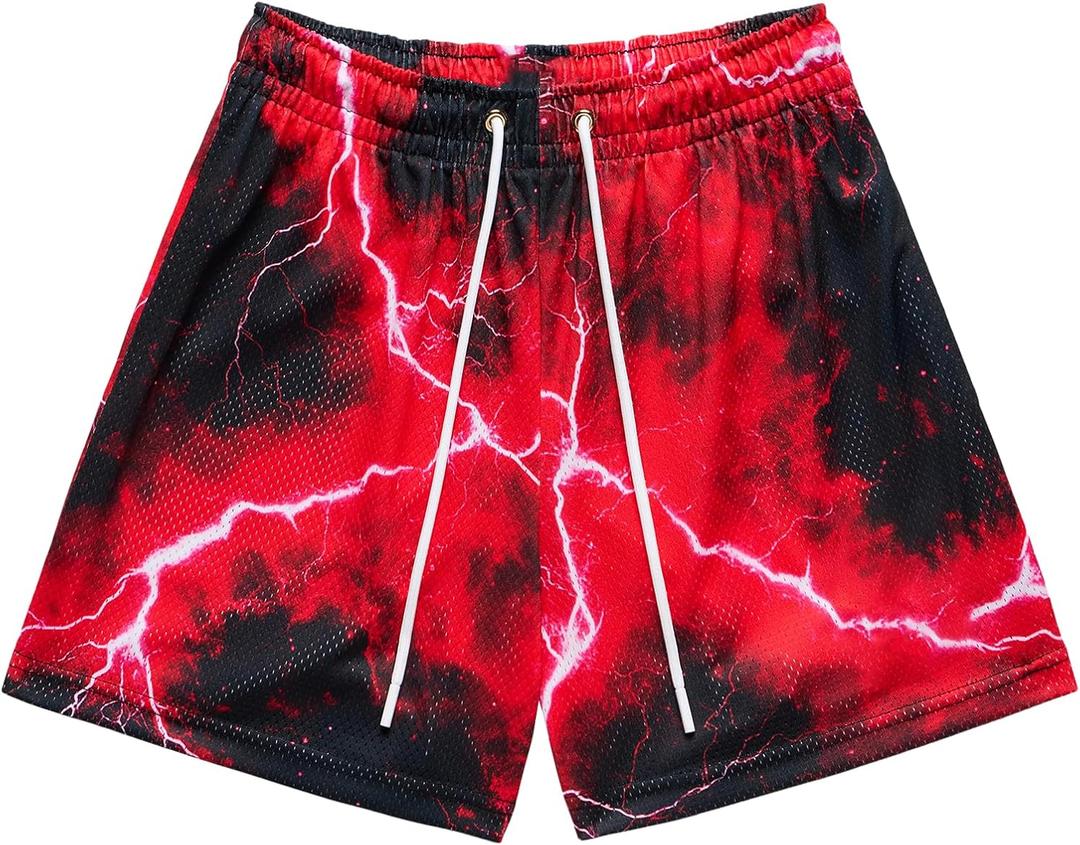 BOOMLEMON Mens Mesh Graphic Print Shorts Fashion Designer Workout Shorts Retro Casual Cool Streetwear Short Pants (XS)