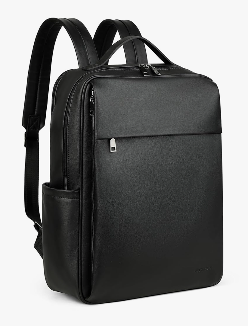 MASINTOR 15.6 inch PU Leather Laptop Backpack Purse for Women, Large College Casual Backpack Travel Bag Black