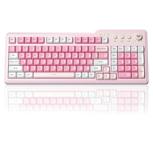Aula F3099 Wireless Keyboard with Media Knob, Tri-Mode BT5.0/2.4GHz/USB-C Cute Creamy Keyboard with Number Pad, RGB Backlit Gaming Keyboard, Quiet Typing Pink Computer Keyboards for Office Laptop/PC