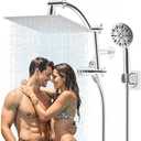 Hibbent All Metal Shower Head,10'' High Pressure Rain Shower Head/Handheld Showerhead Combo with 16'' Adjustable Arc-shaped Shower Extension Arm, 7-Spray, 71'' Hose Adhesive Showerhead Holder, Chrome