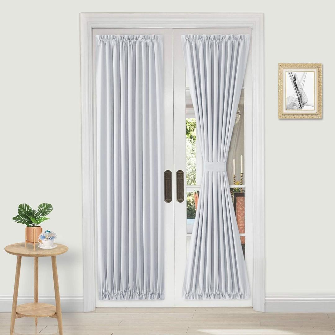 DWCN French Door Curtains  Rod Pocket Thermal Curtain for Doors with Glass Window, Kitchen and Patio Doors for Privacy, 36 X 72 Inches Long, 1 Curtain Panel with Tieback,Greyish White