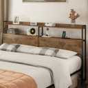 Headboard Adjustable Queen Size with Outlets, USB Ports, LED Lights Type-C, and Storage, Rustic Brown, Sturdy Bed Frame Headboard for Enhanced Comfort and Functionality, King Size