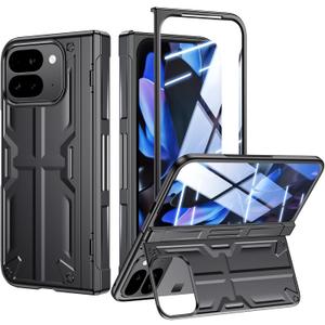 Kaiiecal for Pixel-9-Pro Fold Case Stand: Slim Hinge Case with Screen Protector - Support Wireless Charging - Full Body Soft Protective Phone Cover for Google Pixel 9Pro fold Black